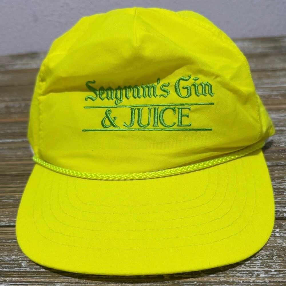 Vintage‎ Seagram's Gin & Juice Hat Neon Yellow 90s Promo Snapback Gorpcore Retro